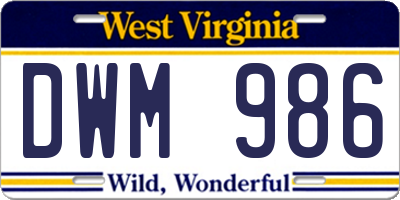 WV license plate DWM986