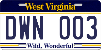 WV license plate DWN003
