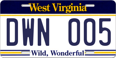 WV license plate DWN005