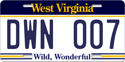 WV license plate DWN007