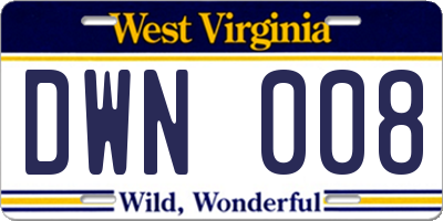WV license plate DWN008