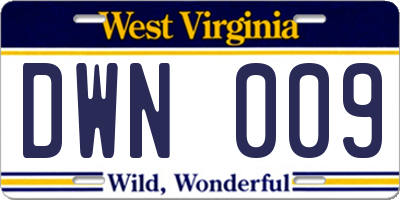 WV license plate DWN009