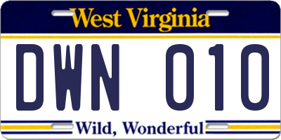 WV license plate DWN010