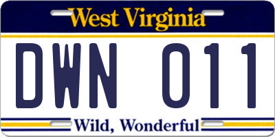 WV license plate DWN011