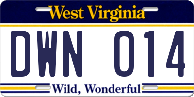 WV license plate DWN014