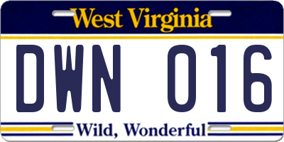 WV license plate DWN016
