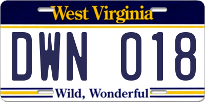 WV license plate DWN018