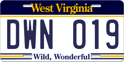 WV license plate DWN019