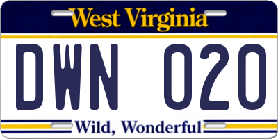 WV license plate DWN020