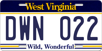 WV license plate DWN022