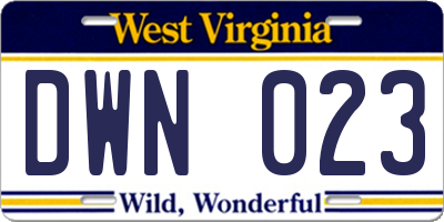 WV license plate DWN023