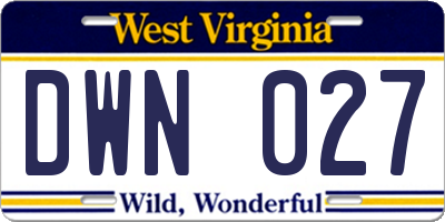 WV license plate DWN027