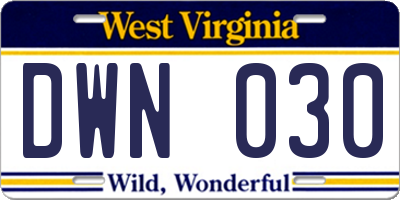 WV license plate DWN030