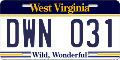 WV license plate DWN031