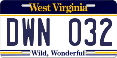 WV license plate DWN032
