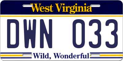 WV license plate DWN033