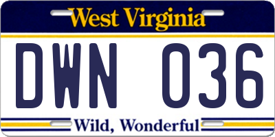 WV license plate DWN036