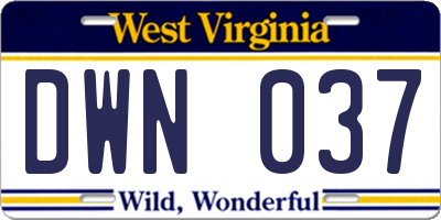 WV license plate DWN037
