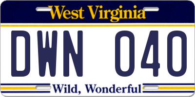 WV license plate DWN040