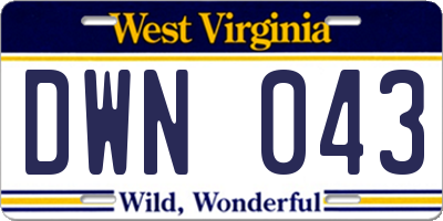 WV license plate DWN043