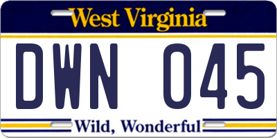 WV license plate DWN045