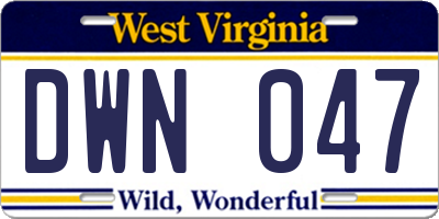 WV license plate DWN047