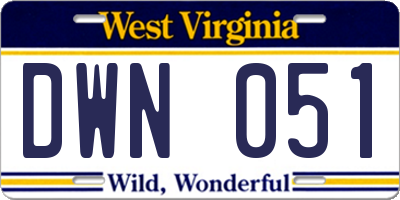 WV license plate DWN051