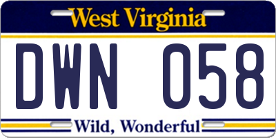 WV license plate DWN058