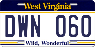 WV license plate DWN060