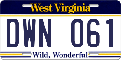 WV license plate DWN061