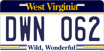 WV license plate DWN062