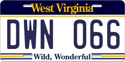 WV license plate DWN066