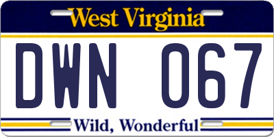 WV license plate DWN067