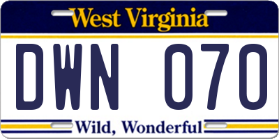 WV license plate DWN070