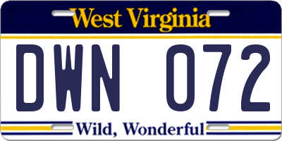 WV license plate DWN072