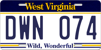 WV license plate DWN074