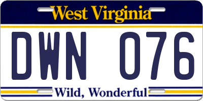 WV license plate DWN076