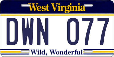 WV license plate DWN077