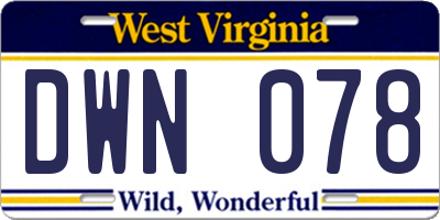WV license plate DWN078