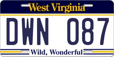 WV license plate DWN087