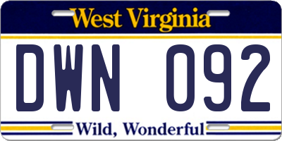 WV license plate DWN092