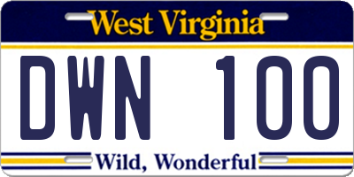 WV license plate DWN100