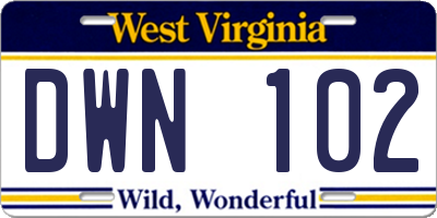 WV license plate DWN102