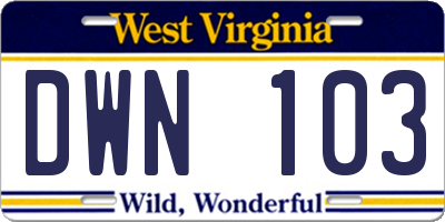 WV license plate DWN103