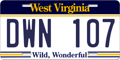 WV license plate DWN107