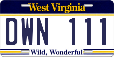 WV license plate DWN111