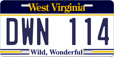 WV license plate DWN114
