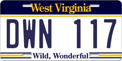 WV license plate DWN117