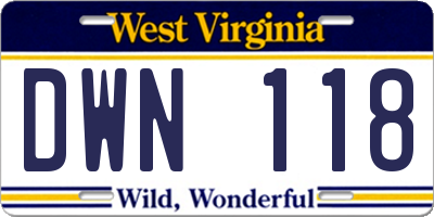 WV license plate DWN118