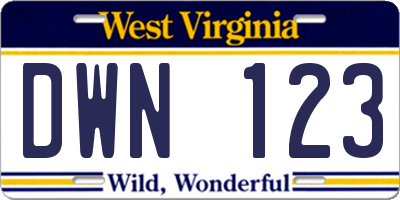 WV license plate DWN123